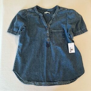 Sonoma Denim Top Shirt V-Neck 3-Button Chest Pocket Blue M NWT 100% Cotton